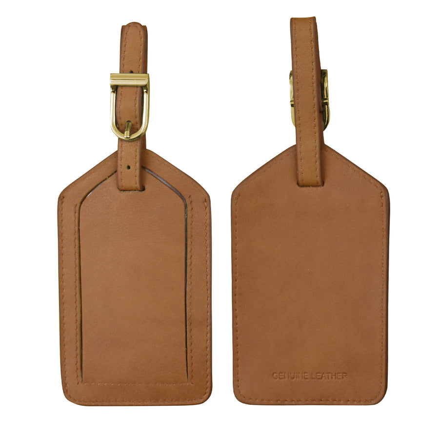 6422 LEATHER LUGGAGE TAG W/ GOLD BUCKLE