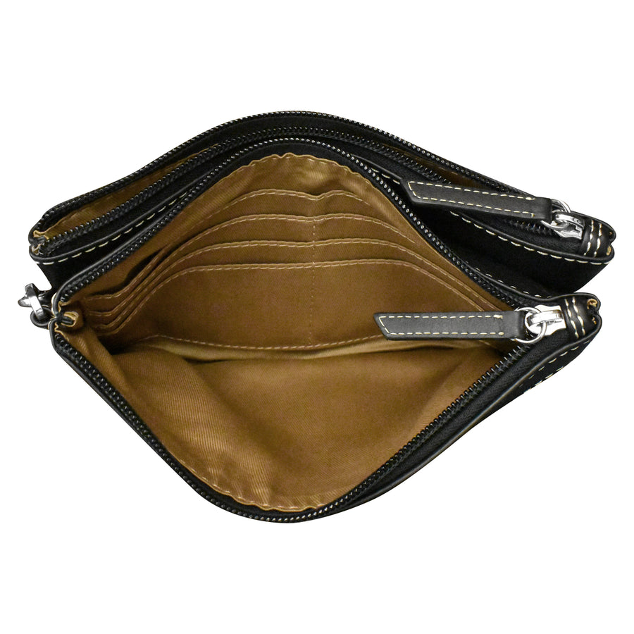 Double Zip Clutch with Wrist Strap 6513