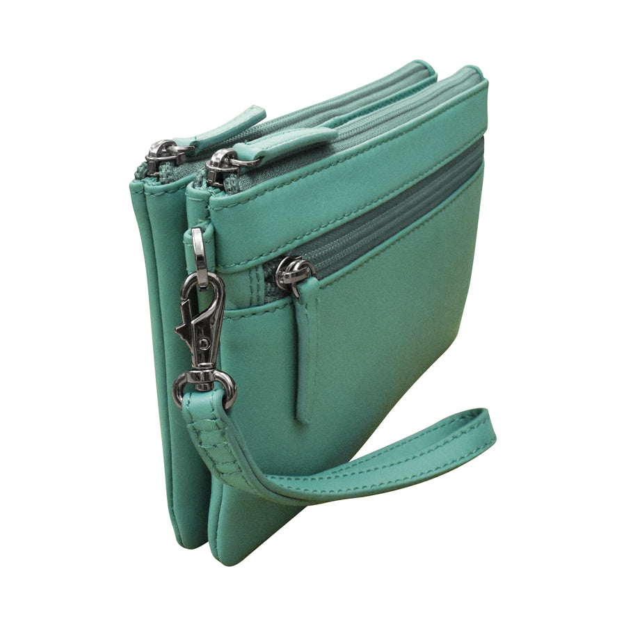 Double Zip Clutch with Wrist Strap 6513